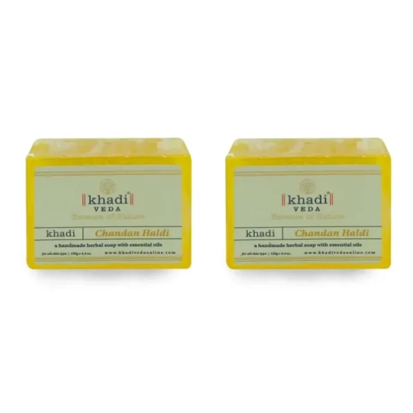 Khadi Veda Chandan Haldi Herbal Hand made Bathing Soap Bar 125 gm each(Pack of 2) available on Herbkart