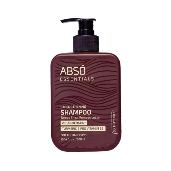 ABSO ESSENTIALS Strengthening Shampoo Infused with Vegan Keratin, Turmeric, and Pro Vitamin B5 (300 ML) available on Herbkart