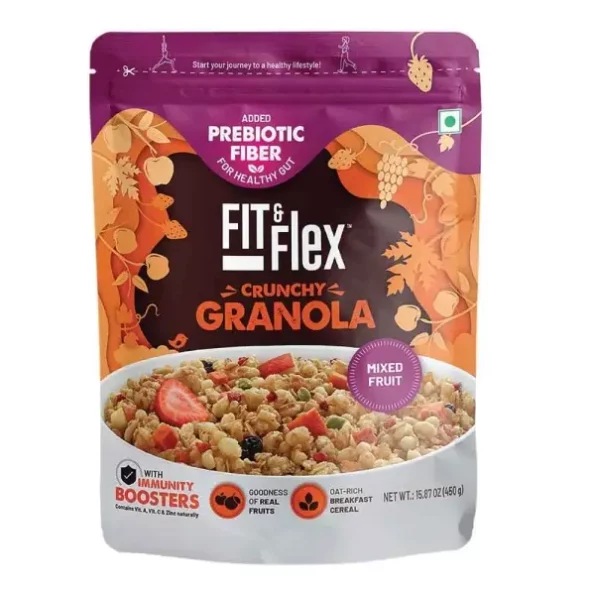 FIT & FLEX Baked Crunchy Granola Mixed Fruit Oat Rich Cereal 450 Gm, Herbkart8t761-eV6dxDVL.webp, Herbkart8t761