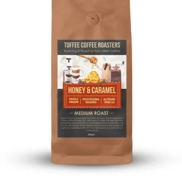 Toffee Coffee Roasters, Honey & Caramel Coffee Arabica Freshly Medium Roast Grounded Coffee (Pour Over, 250 Gram) available on Herbkart