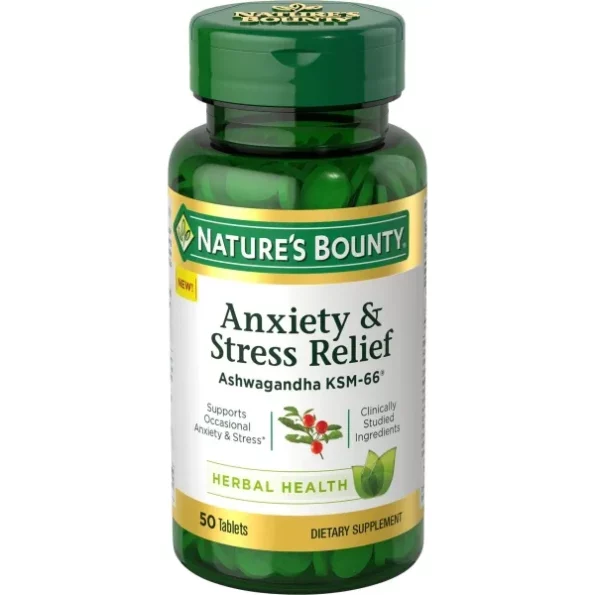 Nature's Bounty Anxiety and Stress Relief, Contains Ashwagandha and L-Theanine for Occasional Anxiety and Stress*, 50 Tablets, Herbkart8t761fSHLEDHyL.webp, Herbkart8t761fSHLEDHyL