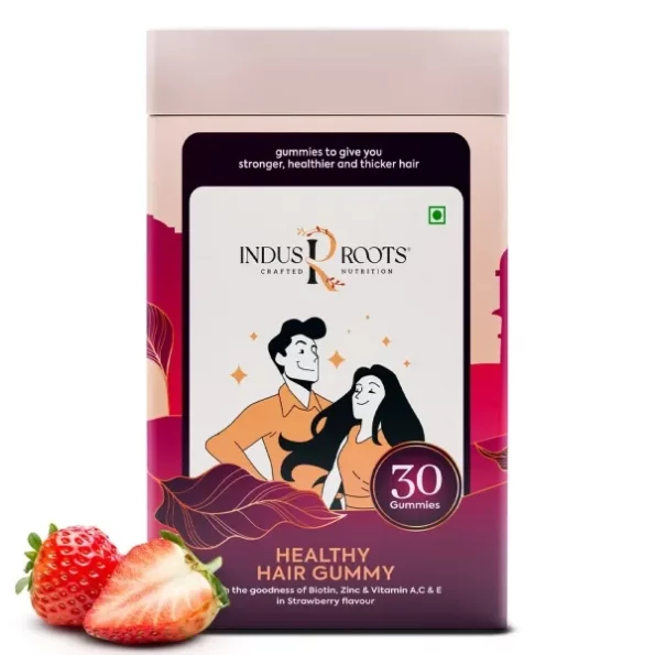 Indus Roots Biotin Hair Gummies, Strawberry Flavor - 30 Gummies available on Herbkart