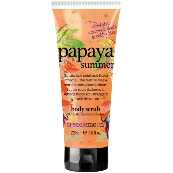 Treaclemoon Papaya Summer Scented De-tan Body Scrub with Natural Coconut Shell Scrubby Bits - 225 Ml available on Herbkart