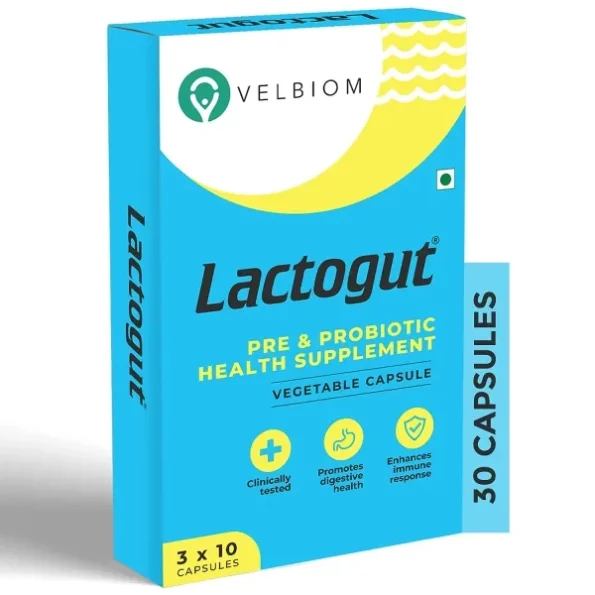 VELBIOM Lactogut Probiotics Supplement for Immunity and Digestive Health, Gut Health Multi Strain and Site-Specific Pre-Probiotic Formula Helps in IBS and IBD - 30 Capsules, Herbkart8t761o4rHRqtUL.webp, Herbkart8t761o4rHRqtUL