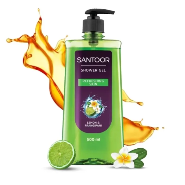 Santoor Refreshing Shower Gel With Natural Lemon & Frangipani Extracts 500ml available on Herbkart