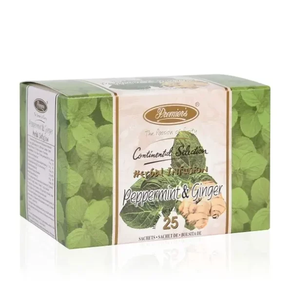 Premiers Peppermint & Ginger Herbal Tea, Caffeine Free, 100% Pure and Authentic, 25 Tea Bags, 375 GMS available on Herbkart