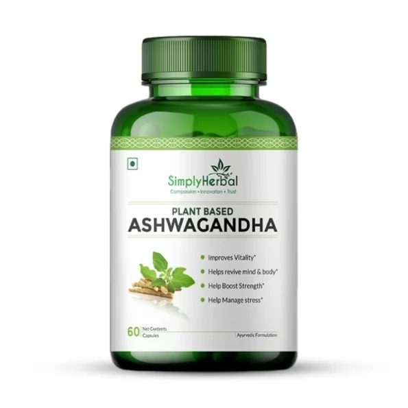 Simply Herbal 1000mg Ashwagandha Capsules - 60 Veg Capsules available on Herbkart