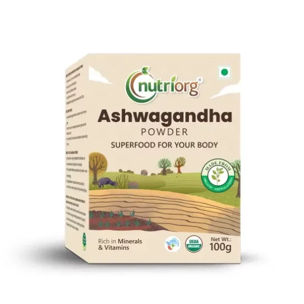 Nutriorg Organic Ashwagandha Root Powder 100g available on Herbkart