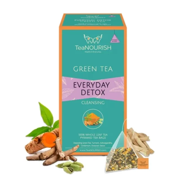 TeaNOURISH Everyday Detox Green Tea Bags 20 Count Pyramid Tea Bags available on Herbkart