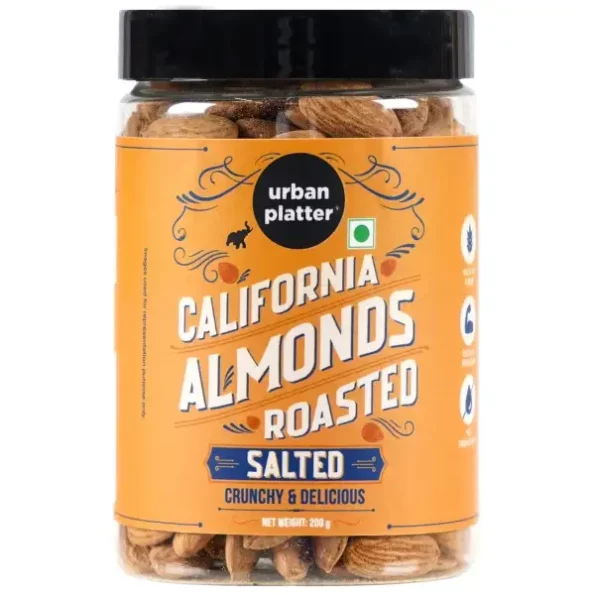 Urban Platter Roasted Salted California Almonds, 200g available on Herbkart