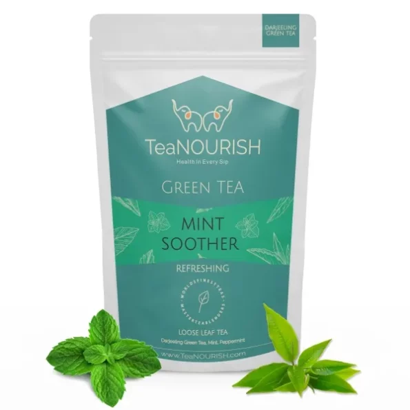 TeaNOURISH Mint Soother Green Tea 50 Cups Hot or Iced Tea - 100 g available on Herbkart