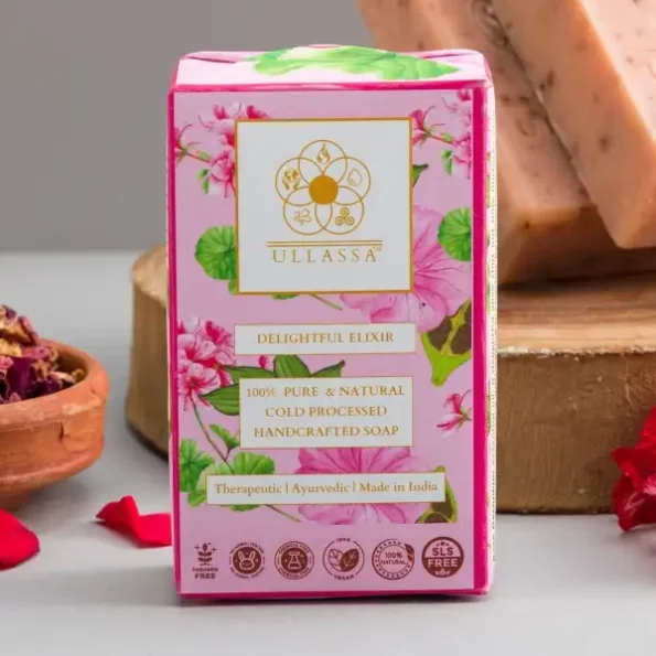 ULLASSA Aromatherapy Soap, Rose Geranium & Cardamom available on Herbkart