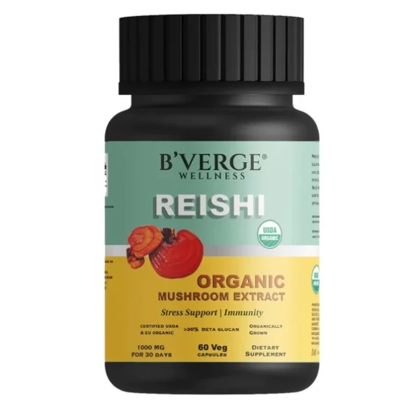 BVERGE Pure Red Reishi Mushroom Powder Capsules 500mg (60 Capsules) available on Herbkart