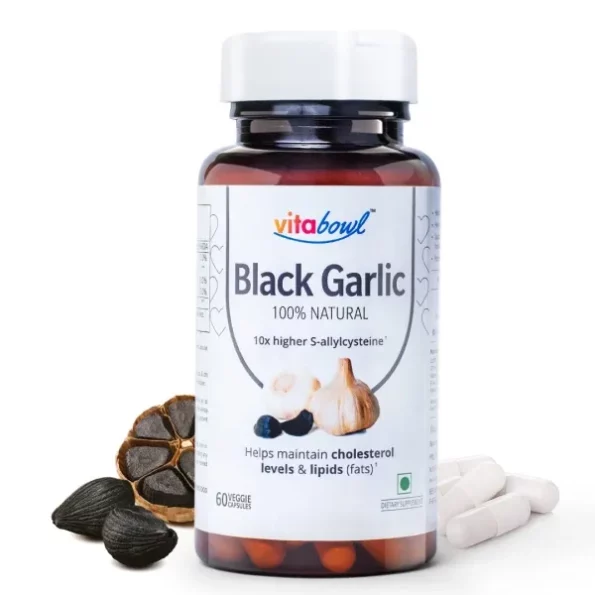 Vitabowl's 100% Natural & Organic Black Garlic Capsules | Made with 100% Cloves | 120 Days Naturally Aged & Fermented | Manages Cholesterol Levels & Lipid Profiles - 60 Veg Capsules, Herbkart8t761786TQcyyL.webp, Herbkart8t761786TQcyyL