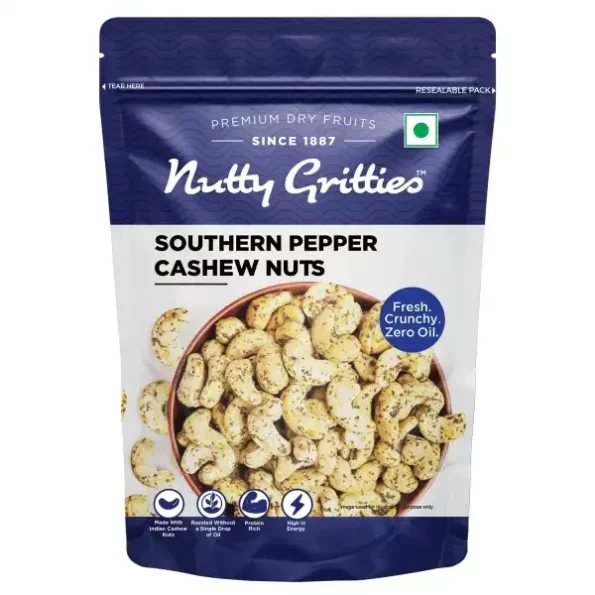 Nutty Gritties Premium Jumbo Size Southern Pepper Cashew Nuts 200g available on Herbkart