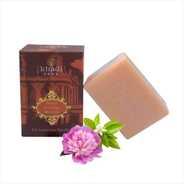 Khadi Veda Peony & Orange Blossom Bathing Soap Bar 100gm available on Herbkart