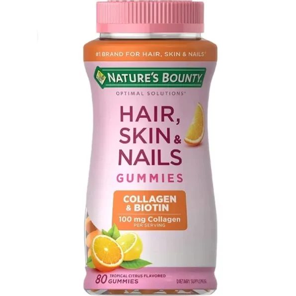 Natures Bounty Hair, Skin & Nails with Biotin and Collagen, Citrus-Flavored Gummies, 2500 mcg, 80 Count available on Herbkart