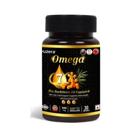 Ayuzera Sea Buckthorn Oil Omega 7 500mg, 30 Softgels Capsules, 15-Day Supply| Rich In Omega 3, 6 & 9 For Muscle, Bone, Heart & Skin | Dietary Supplements, 500mg Each