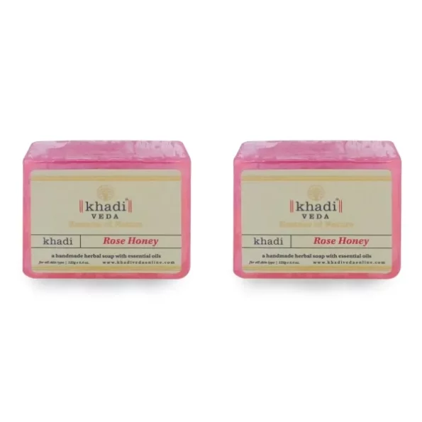 Khadi Veda Rose Honey Herbal Hand made Bathing Soap Bar 125 gm each(Pack of 2) available on Herbkart