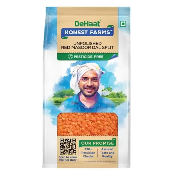 DeHaat Honest Farms Pesticide Free Unpolished Red Masoor Dal Split 500 gm. available on Herbkart