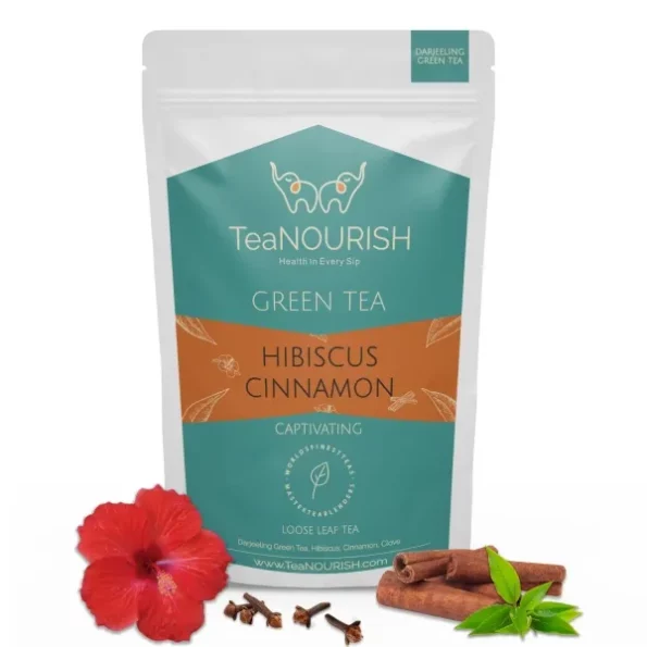 TeaNOURISH Hibiscus Cinnamon Green Tea - 100 g available on Herbkart