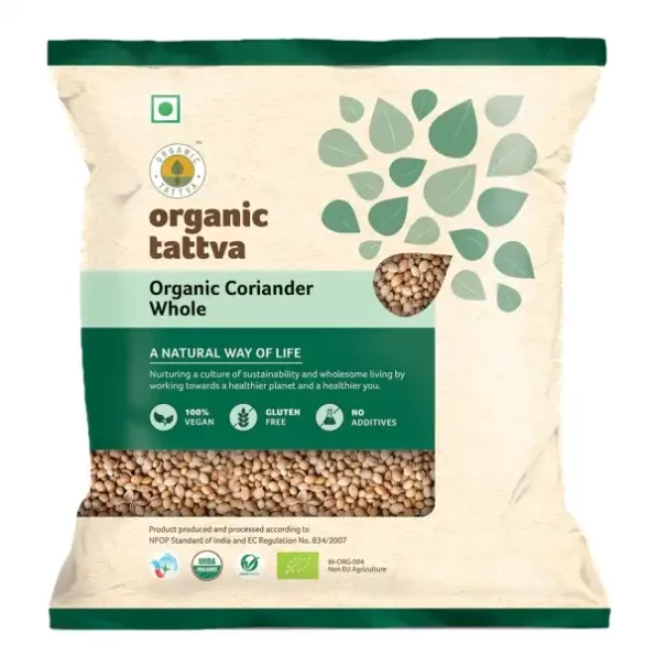 Organic Tattva Coriander Whole, 100g Pouch available on Herbkart