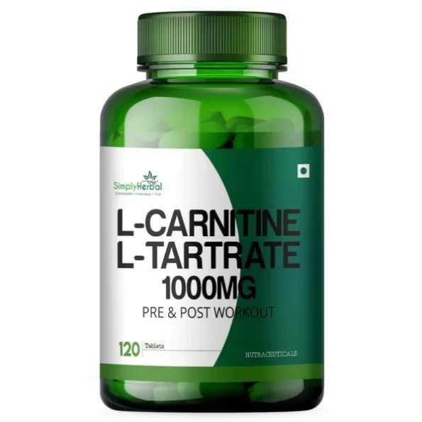 Simply Herbal L-Carnitine with L-Tartrate Tablets for Muscle Recovery (120 Tablets) available on Herbkart