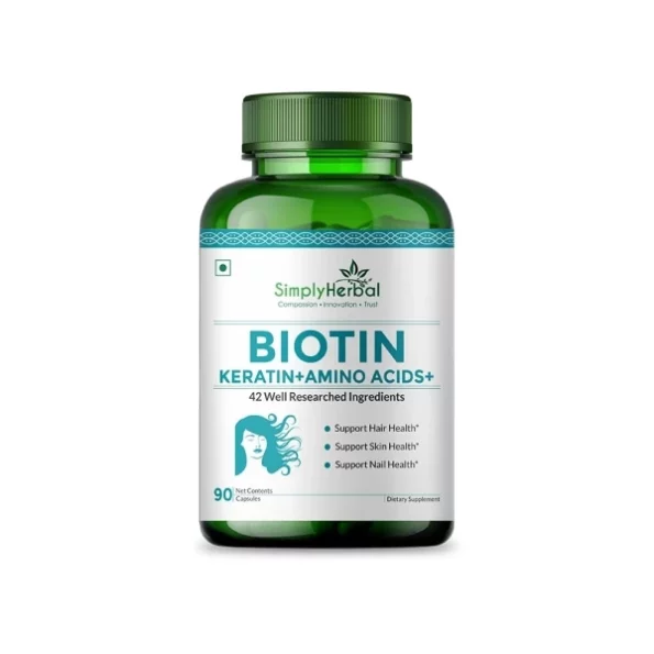 Simply Herbal Natural Biotin Vitamin B7 Capsules (90 Capsules) available on Herbkart