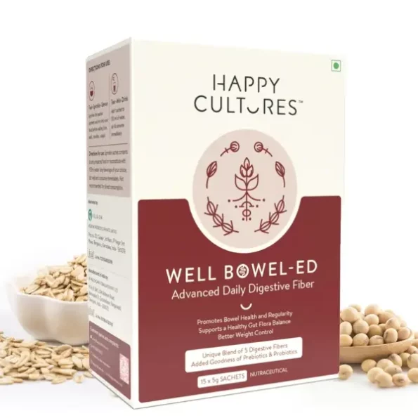 Happy Cultures Well Bowel-Ed Advanced Unique Blend Of 5 Digestive Fiber Probiotics, Unflavored - 15 Sachets available on Herbkart