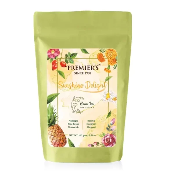 Premiers Sunshine Delight, Green Tea Infusions with Pineapple Flavour, Loose Leaf Tea with Real Ingredients, 100 Gms, 50 Cups, Low Caffeine Tea and Herbs, Herbkart8t761M3xiLA2020L.webp,