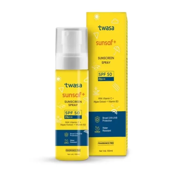 Twasa Sunsaf+ Sunscreen SPF 50 PA+++ Spray, 100 ml available on Herbkart