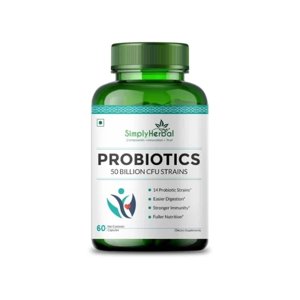 Simply Herbal Probiotics 50 Billion CFU - 14 Strains Prebiotic Supplement (60 Capsules) available on Herbkart