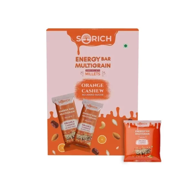 Sorich Organics Multigrain Energy Mini Bars Orange Cashew, Pack Of 16 X 15Gm available on Herbkart