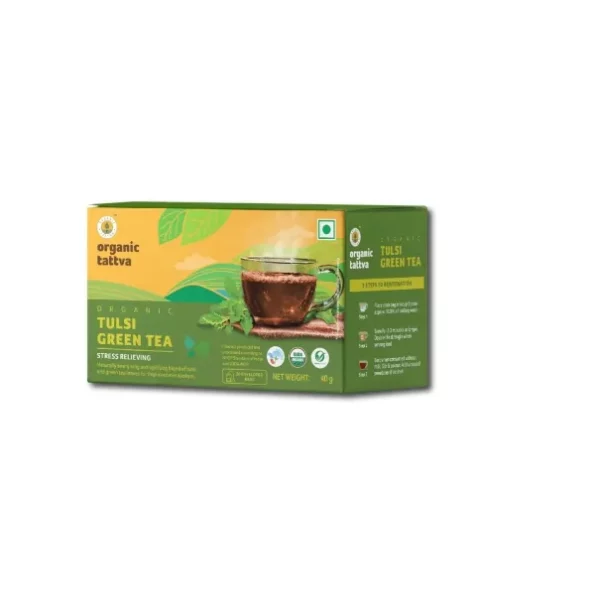 Organic Tattva, Organic Tulsi Green Tea 20 TB available on Herbkart