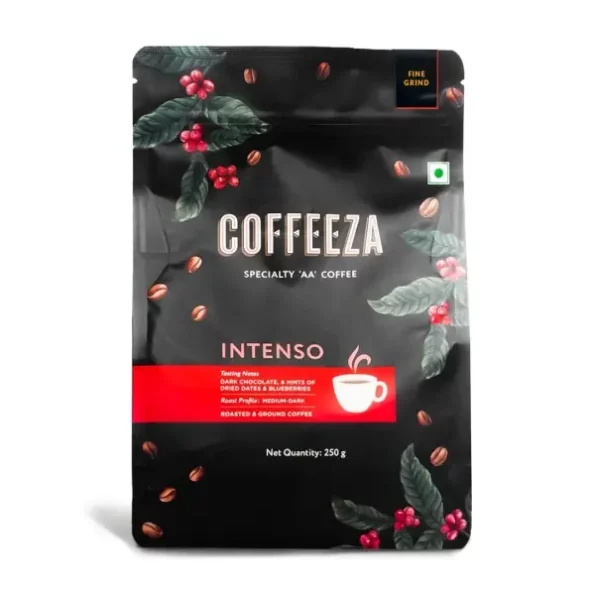 COFFEEZA Intenso Ground Coffee, Fine Grind (Espresso & Moka Pots) - 250Gm available on Herbkart