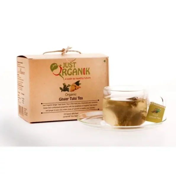 Just Organik Ginger Tulsi Tea Pyramid tea bags (20), Herbkart8t761koaoBWXRL.webp, Herbkart8t761koaoBWXRL