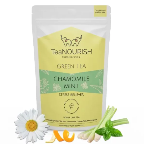 TeaNOURISH Chamomile Mint Green Tea 50 Cups Hot or Iced Tea - 100 g available on Herbkart