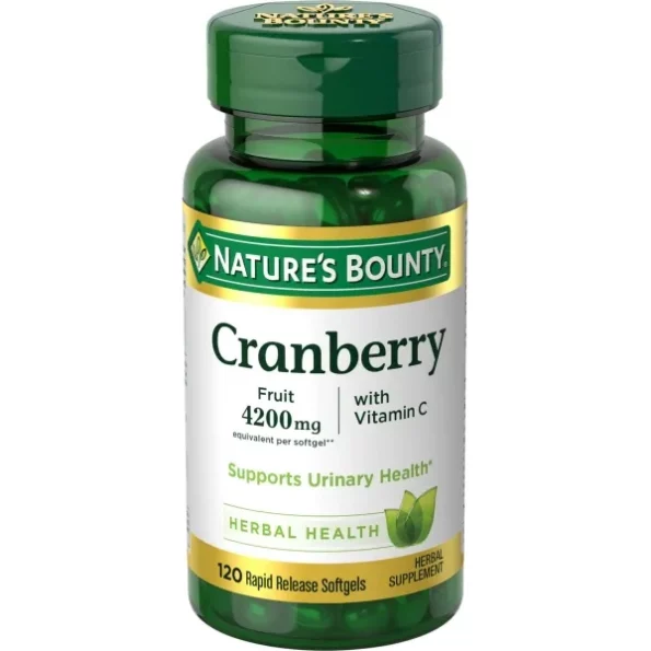 Natures Bounty Cranberry Fruit 4200 mg, Plus Vitamin C, 120 Softgels available on Herbkart