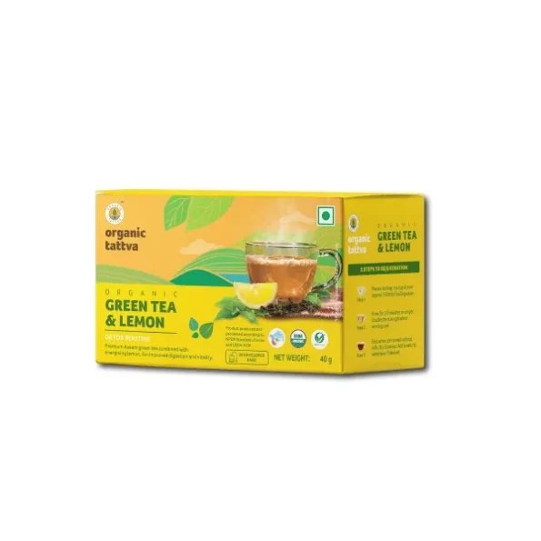 Organic Tattva, Organic Green Tea Lemon - 20 Tea Bags available on Herbkart