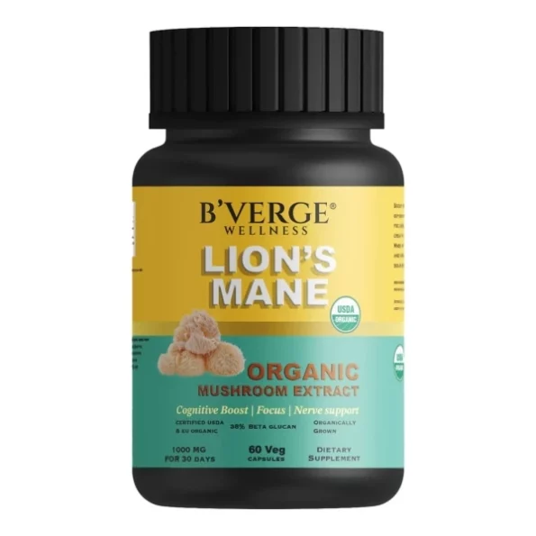 BVERGE Lions Mane Supplement - 38% Beta Glucan 500mg (60 Capcules, 60) available on Herbkart