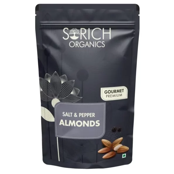 Sorich Organics Salted & Black Pepper Almonds 200gm available on Herbkart