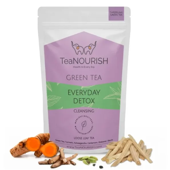 TeaNOURISH Everyday Detox Green Tea 50 Cups Hot Tea or Iced Tea - 100 g available on Herbkart