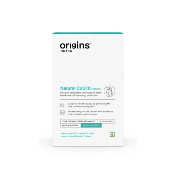 Origins Nutra Natural's CoQ-10 (100mg) 28 Veg Soft Gels available on Herbkart