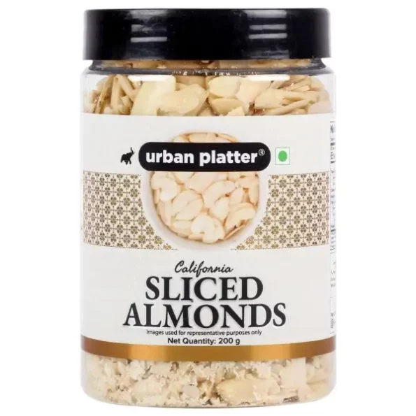 Urban Platter Sliced Blanched California Almonds, 200g available on Herbkart