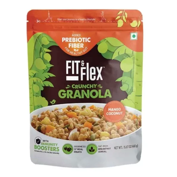 FIT & FLEX Baked Crunchy Granola,Mango Coconut,Oat Rich Cereal - 450 Gm, Herbkart8t751NyT3ww-0L.webp, Herbkart8t751NyT3ww 0L