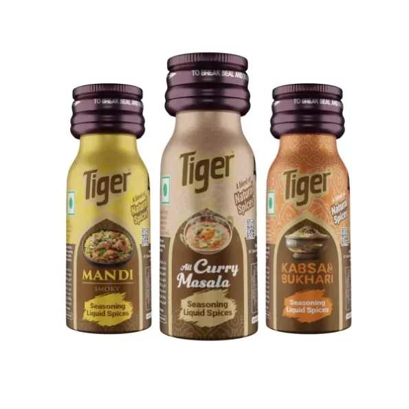 Tiger All Curry Masala, Tiger Mandi Smoky, Tiger Kabsa Bukhari Food Essence Seasoning Liquid Spices - 18 * 3-54 ML available on Herbkart