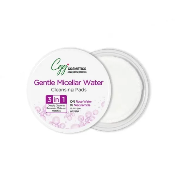 CGG Cosmetics Gentle Micellar Water Cleansing Pads With 10% Rose Water and 0.5% Niacinamide - 100 Pads available on Herbkart