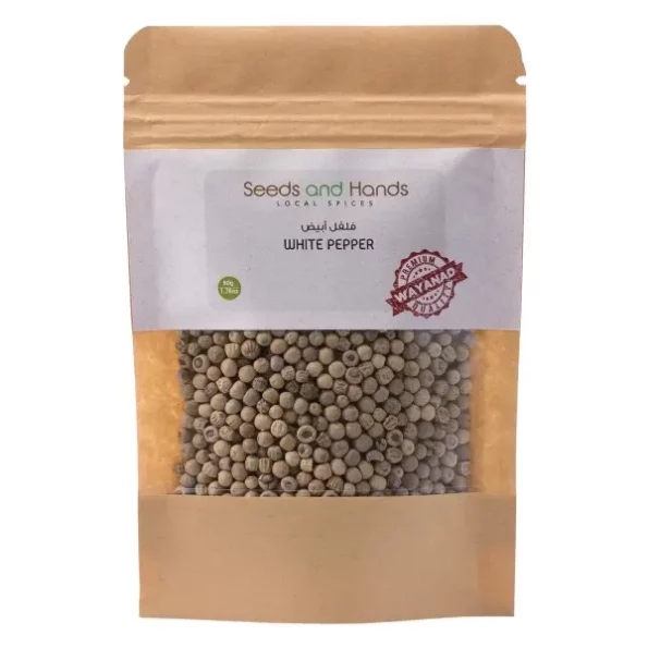 Seeds and Hands Wayanad White Pepper/Safed Mirch Whole (50g) available on Herbkart