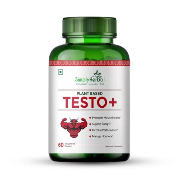 Simply Herbal Testo+ Supplement for Men With Kaunch Beej & Ashwagandha, Testo Booster Supplement (60 Veg Capsules) available on Herbkart