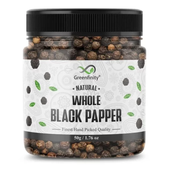 GreenFinity Whole Black Pepper (Kali Mirch), 50 grams available on Herbkart